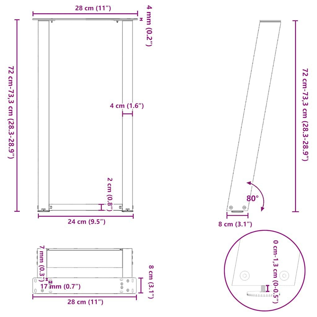 vidaXL Tafelpoten U-Vorm Zwart (2 st.) - 35% Korting!