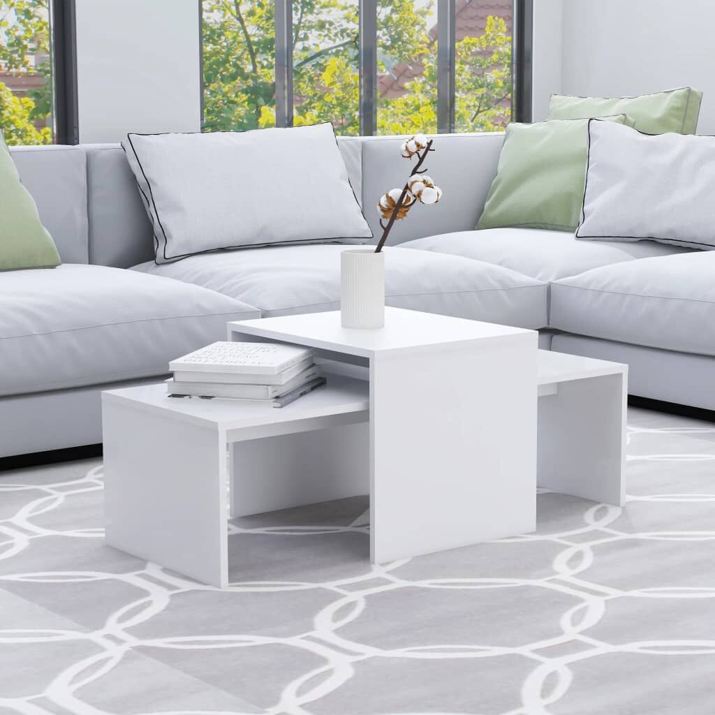 Salontafelset Wit Bewerkt Hout - 100x48x40cm - Nu 35% Korting!