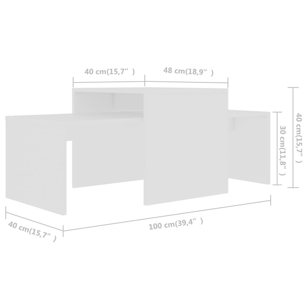 Salontafelset Wit Bewerkt Hout - 100x48x40cm - Nu 35% Korting!