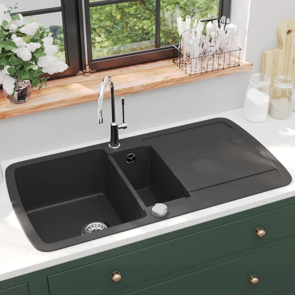 vidaXL Granieten Spoelbak Zwart Dubbel - 35% Korting!