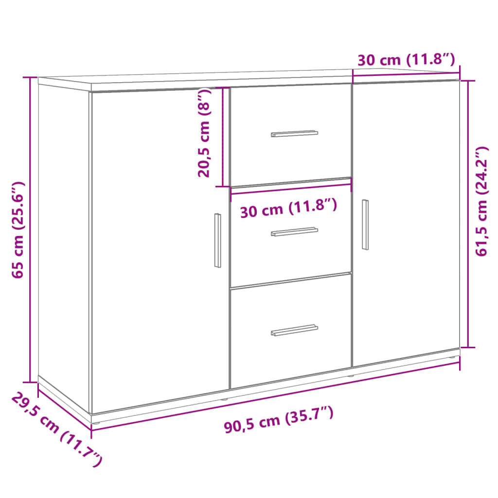 Dressoir Grijs Sonoma Eiken 90cm - 35% Korting!
