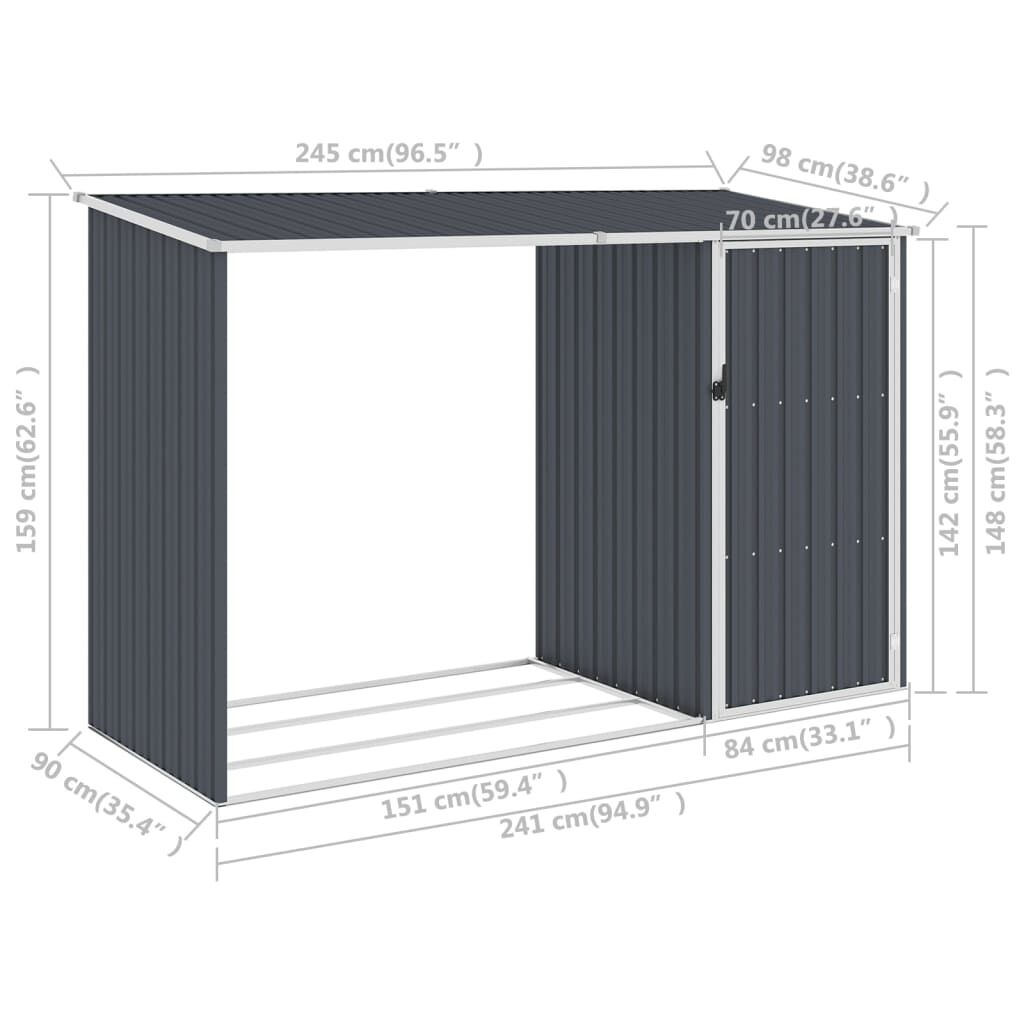 VidaXL Brandhoutschuur Antraciet 245x98x159cm - 35% Korting!