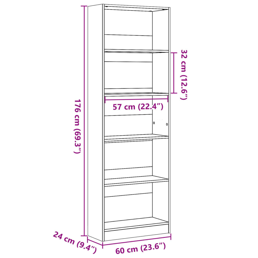 vidaXL Boekenkast 60x24x176 cm bewerkt hout wit