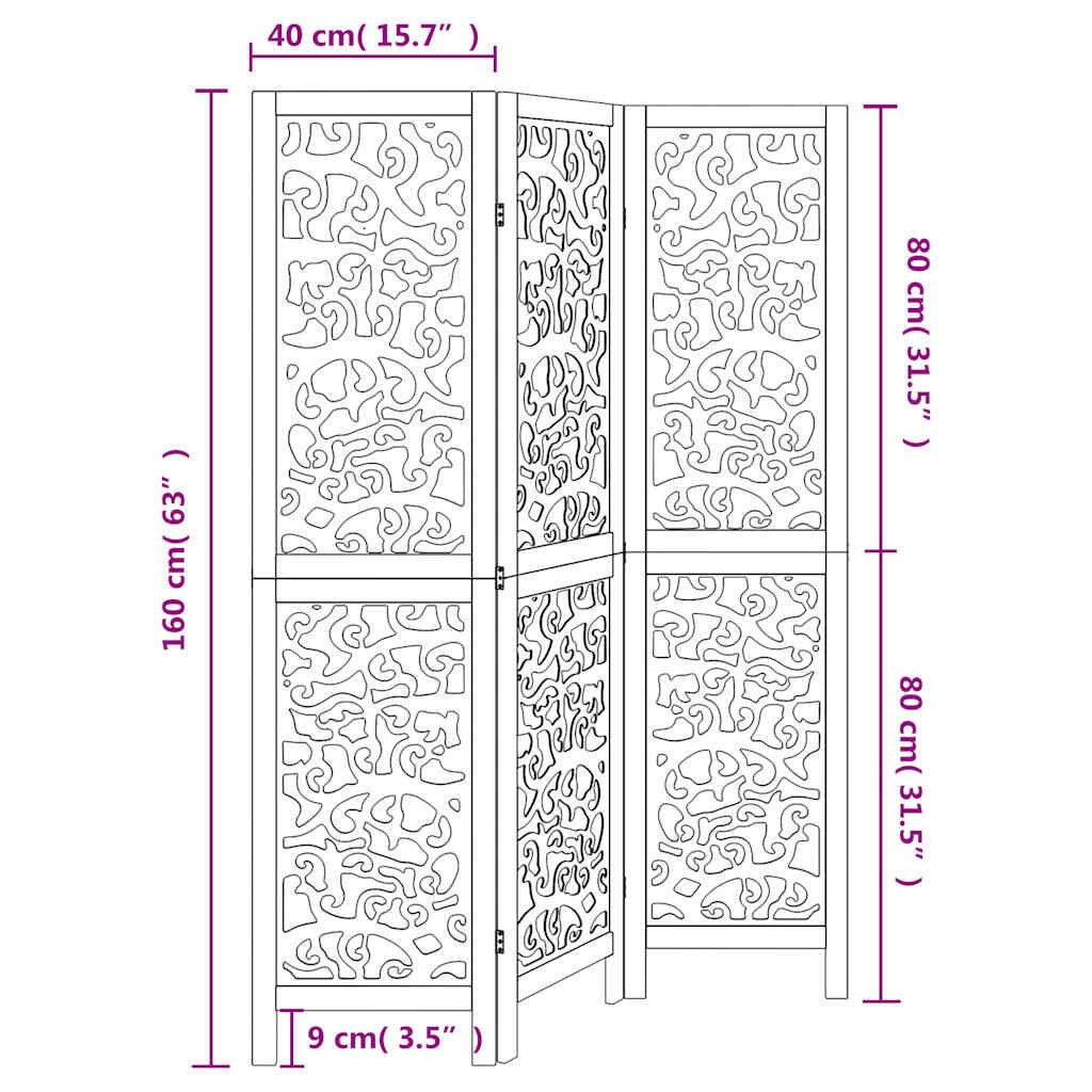 Kamerscherm 3 Panelen Wit Paulownia - 35% Korting! Beschadigd