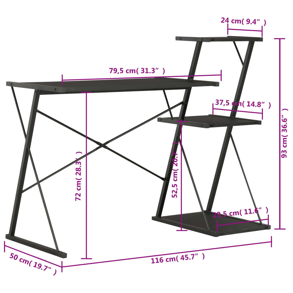 vidaXL Bureau Zwart met Schap - 35% Korting!