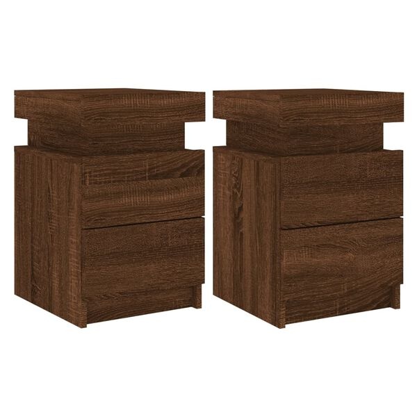 Nachtkastjes met LED (2 stuks) - Bruin Eiken - 35% Korting!