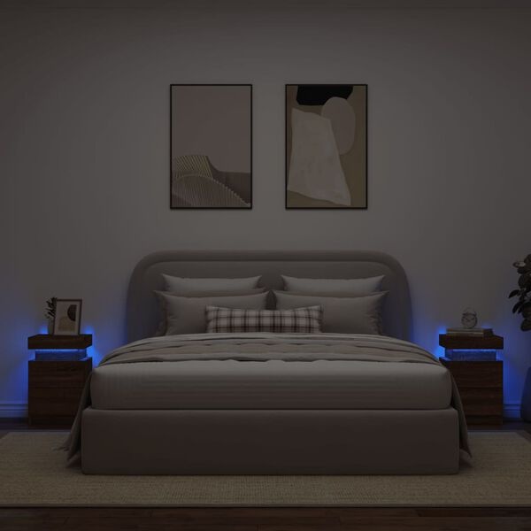 Nachtkastjes met LED (2 stuks) - Bruin Eiken - 35% Korting!