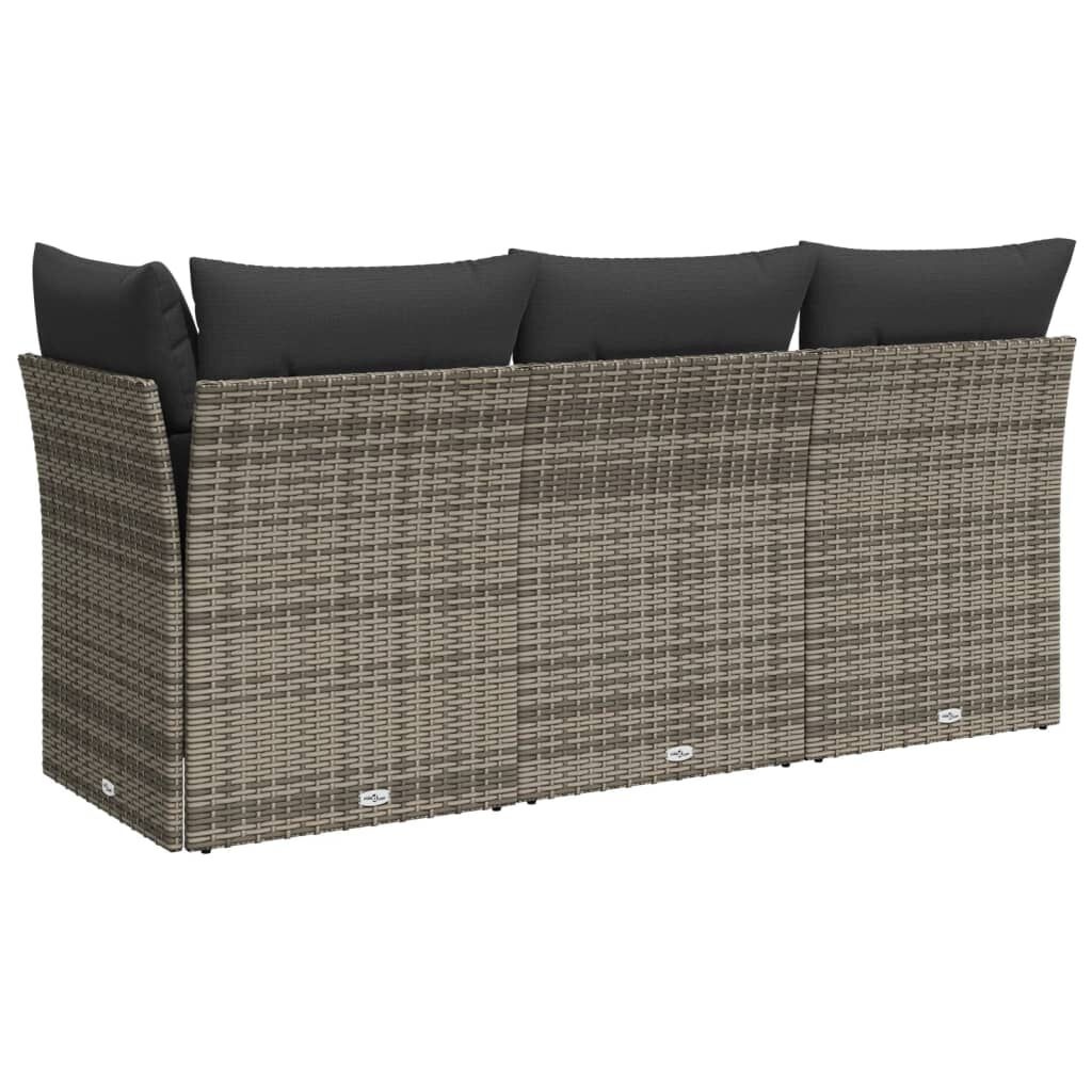 vidaXL Tuinbank Grijs Rattan - 3 Zits + Kussens -35% Korting!
