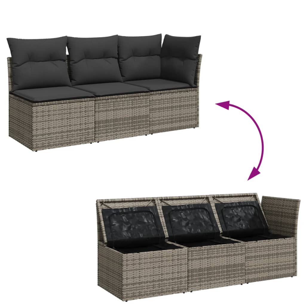 vidaXL Tuinbank Grijs Rattan - 3 Zits + Kussens -35% Korting!