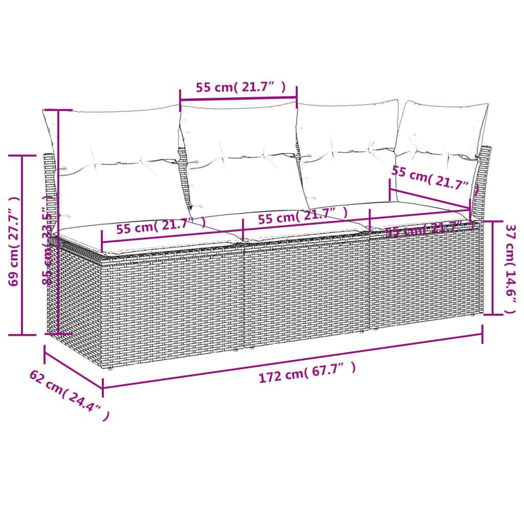 vidaXL Tuinbank Grijs Rattan - 3 Zits + Kussens -35% Korting!