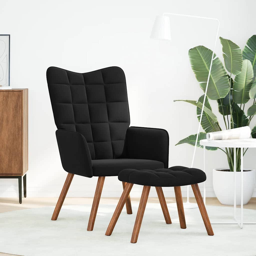 Relaxstoel met Voetenbank Fluweel Zwart - 35% Korting!
