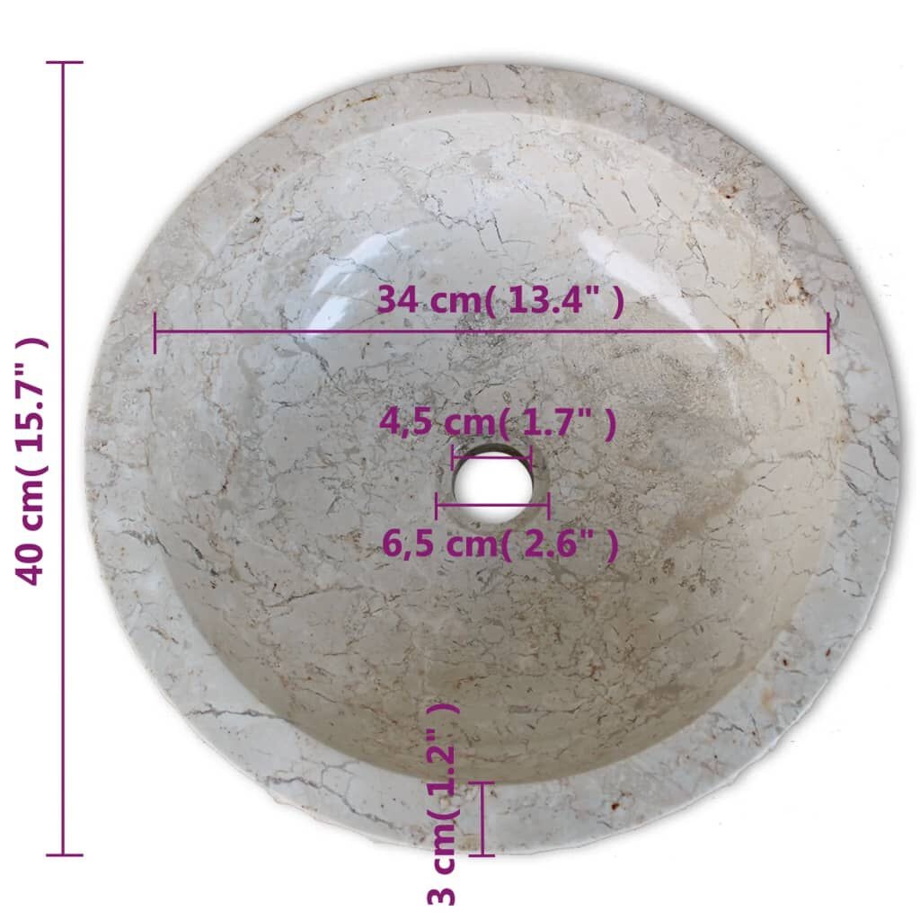 vidaXL Marmeren Wastafel Crème 40cm - 35% Korting!