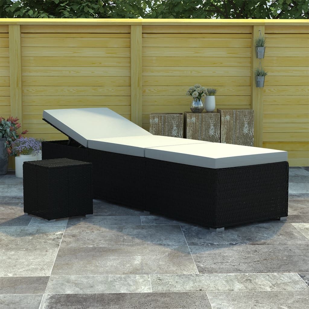 Ligbed + Tafel Crèmewit Rattan -35%! Zwembad/Balkon