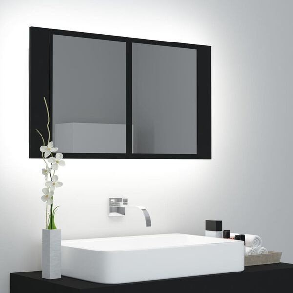 vidaXL Badkamerkast Spiegel+LED Zwart - 60% Korting!