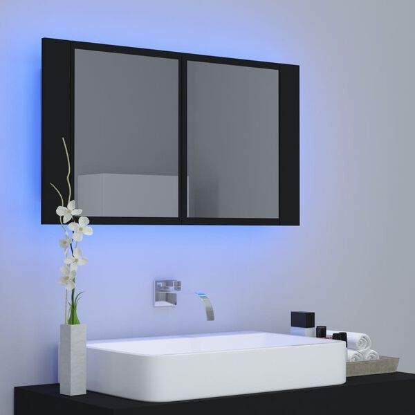 vidaXL Badkamerkast Spiegel+LED Zwart - 60% Korting!
