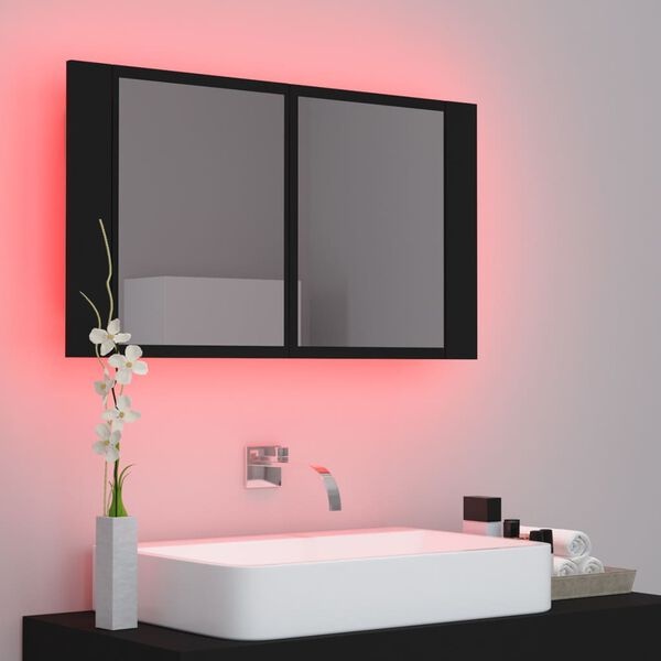 vidaXL Badkamerkast Spiegel+LED Zwart - 60% Korting!