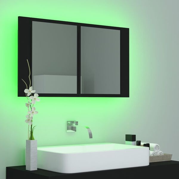 vidaXL Badkamerkast Spiegel+LED Zwart - 60% Korting!