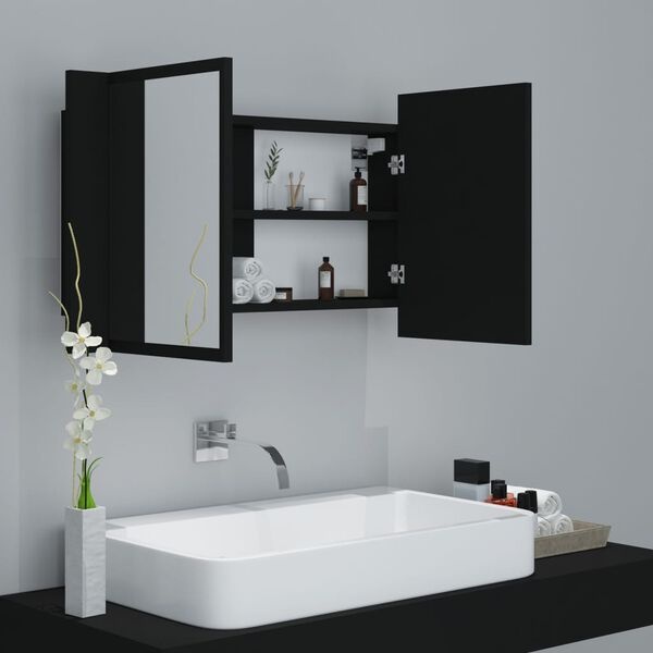 vidaXL Badkamerkast Spiegel+LED Zwart - 60% Korting!