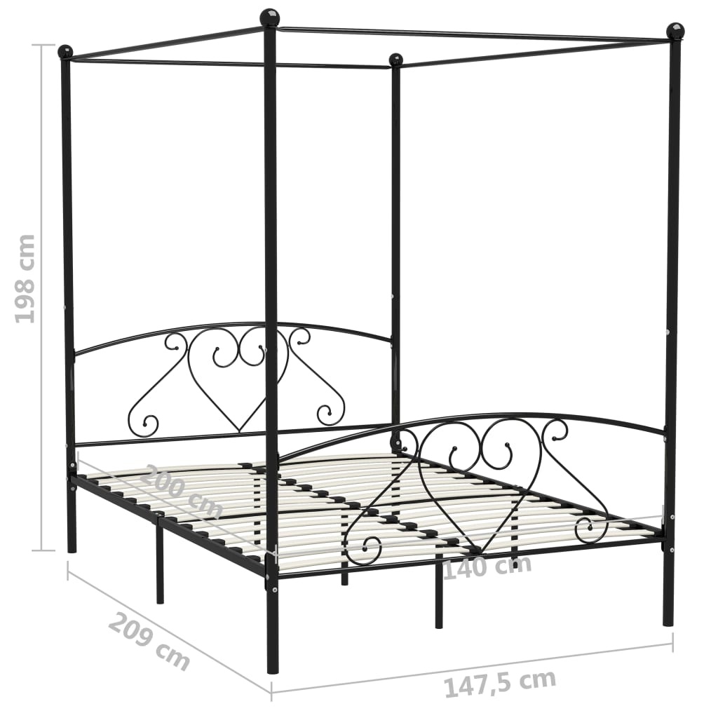 Hemelbedframe 140x200 cm Zwart Metaal - Retourdeal 35% Korting!