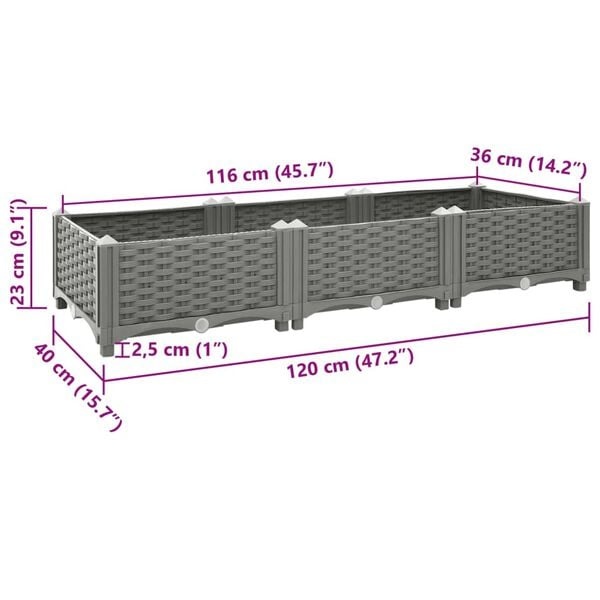 vidaXL Verhoogde Plantenbak 120cm - 35% Korting! Rattan Look