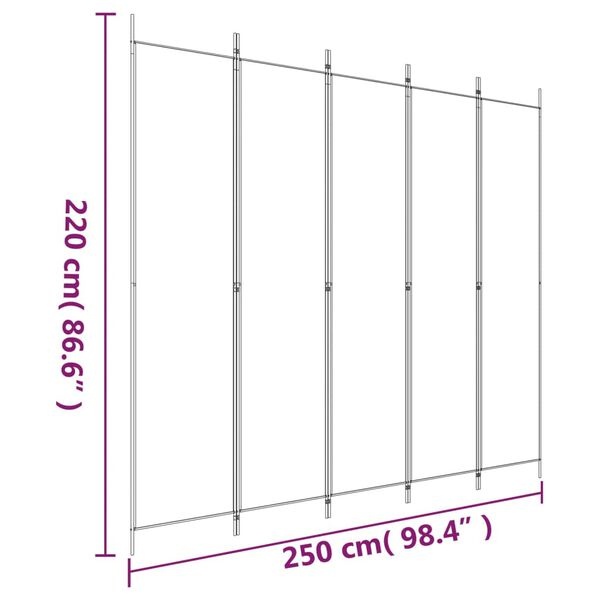 Kamerscherm 5 Panelen Wit 250x220cm - 35% Korting!