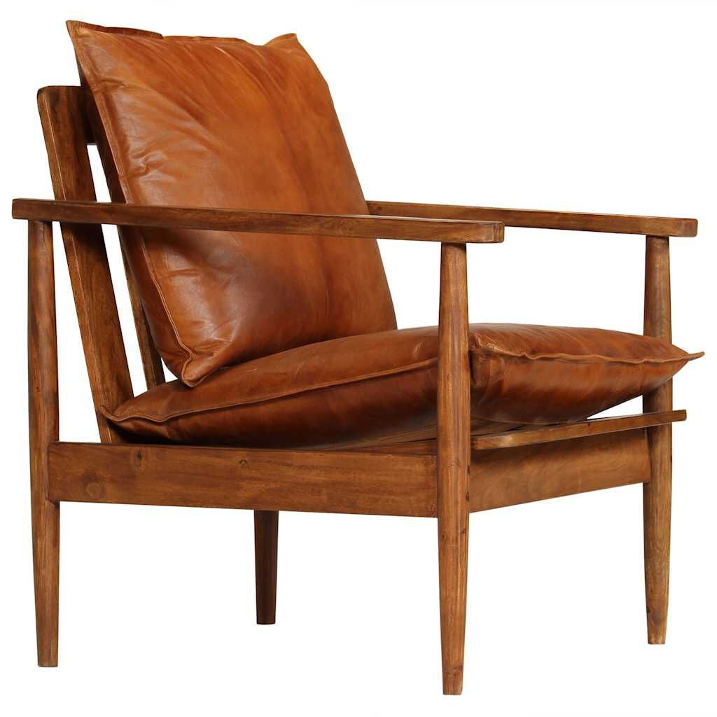 Lederen Fauteuil Acaciahout Bruin -35% Korting!