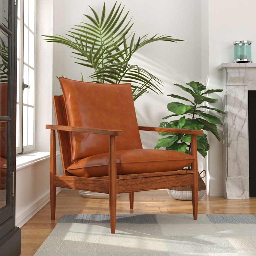 Lederen Fauteuil Acaciahout Bruin -35% Korting!