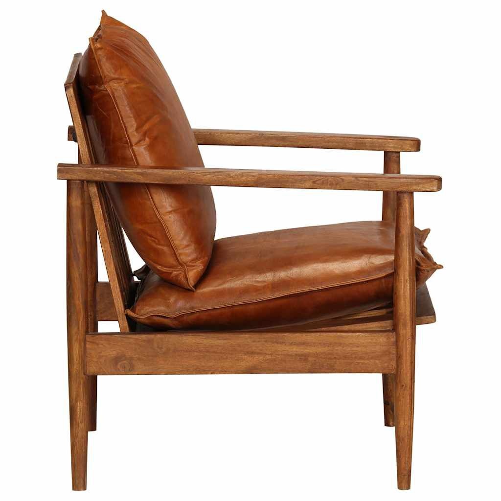 Lederen Fauteuil Acaciahout Bruin -35% Korting!