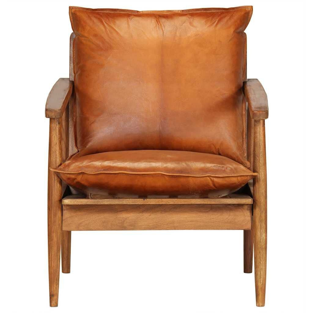 Lederen Fauteuil Acaciahout Bruin -35% Korting!
