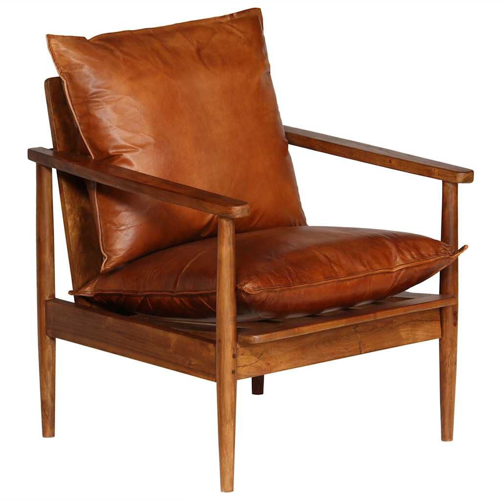 Lederen Fauteuil Acaciahout Bruin -35% Korting!