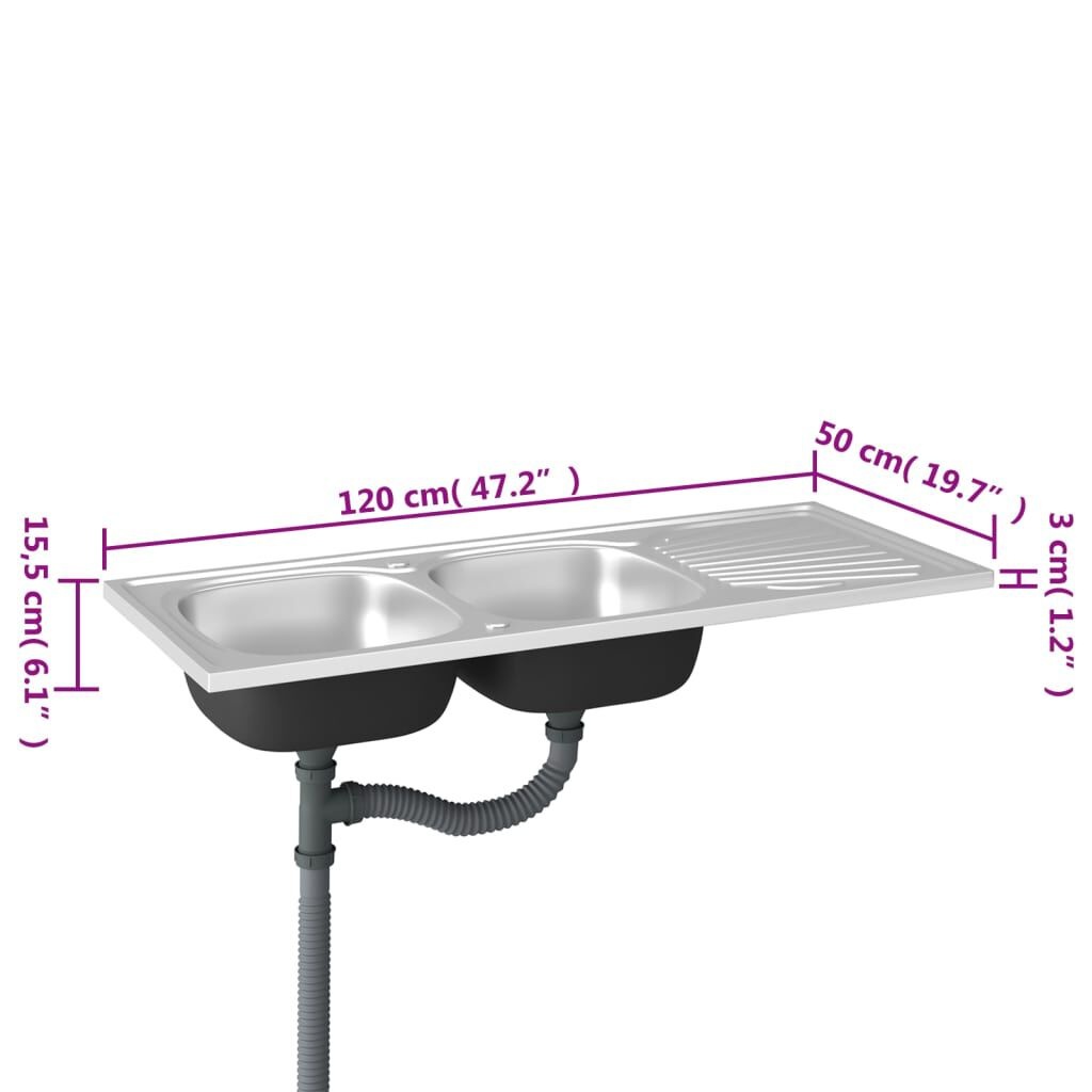 vidaXL Dubbele Gootsteen RVS 120x50cm - 35% Korting!