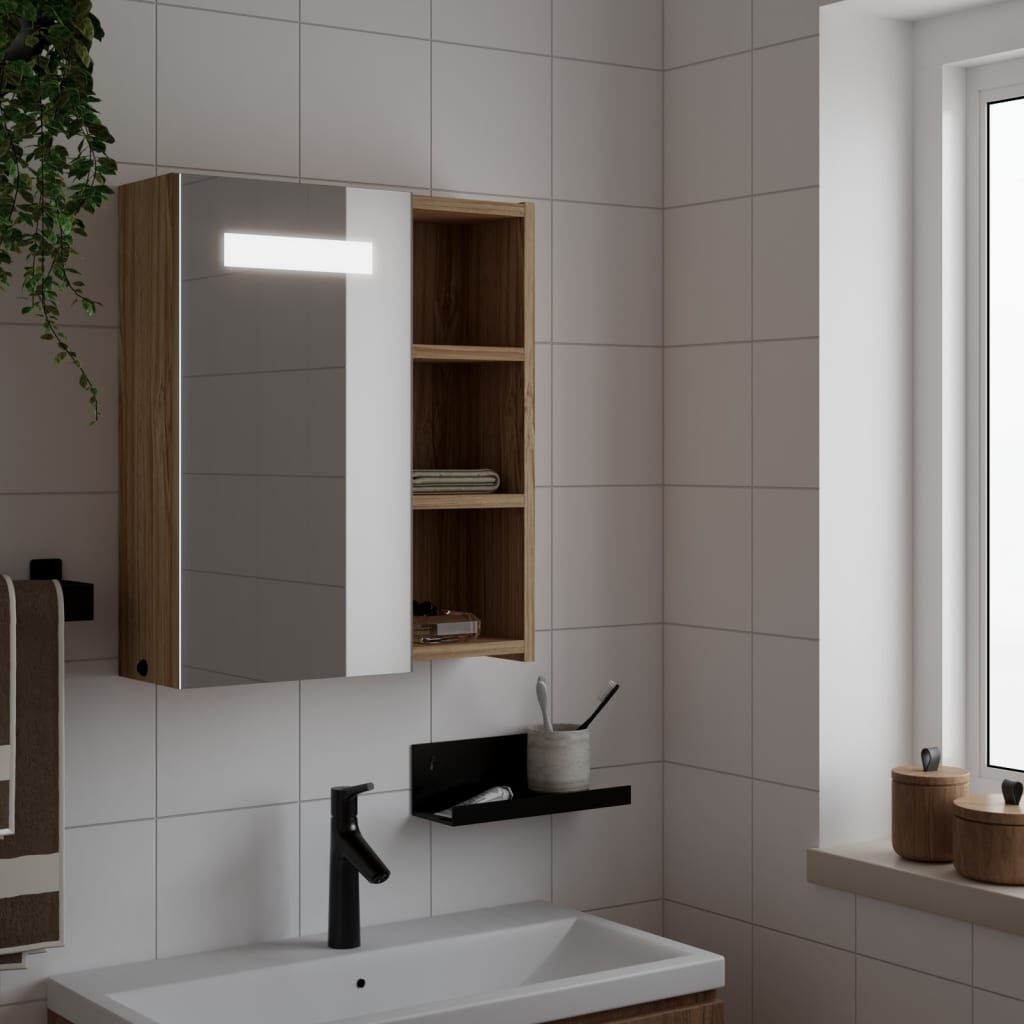 vidaXL Badkamerkast met Spiegel & LED - Eiken - 35% Korting!