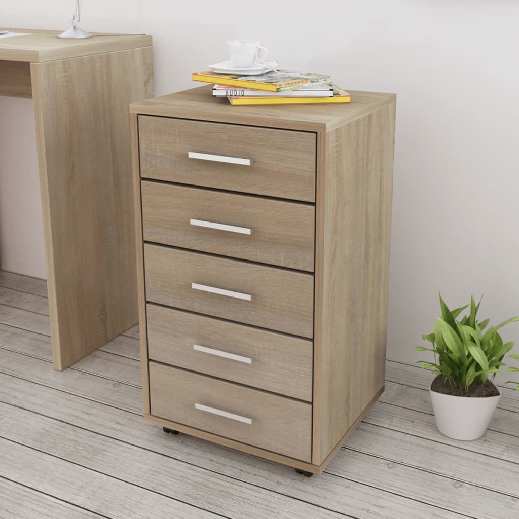 Kantoor Ladeblok Eiken - 5 Lades & Wielen! 35% Korting!