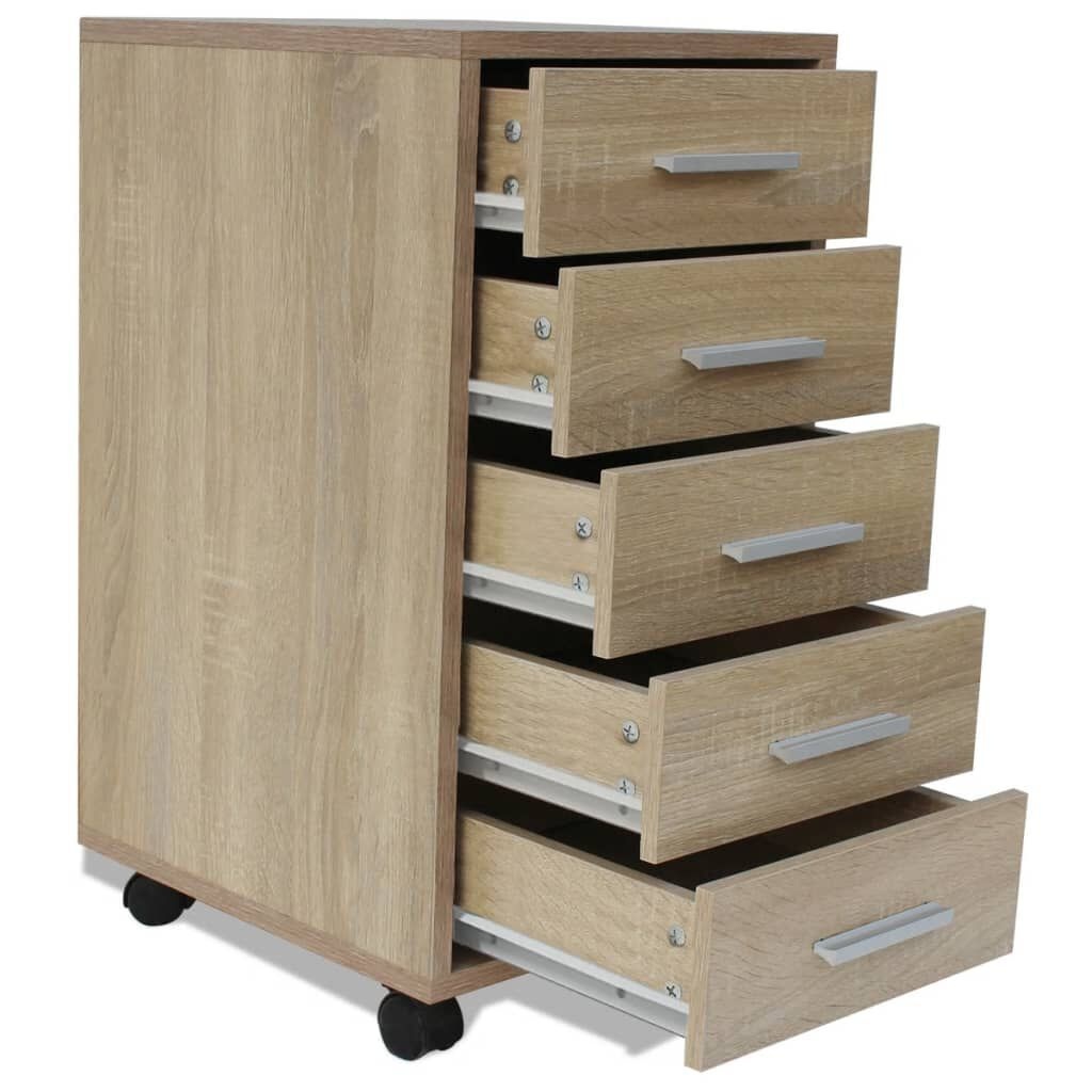 Kantoor Ladeblok Eiken - 5 Lades & Wielen! 35% Korting!