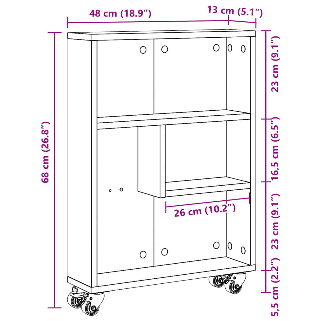 vidaXL Smalle Opbergtrolley Gerookt Eiken - 35% Korting!