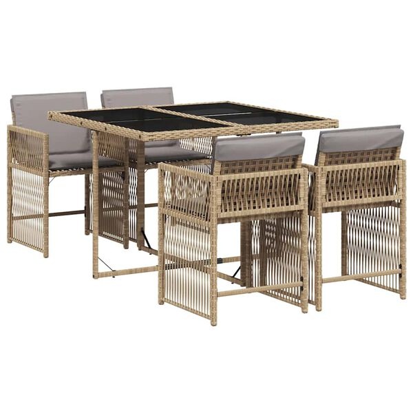 Tuinset 5-delig Rattan Beige met Kussens - 55% Korting!
