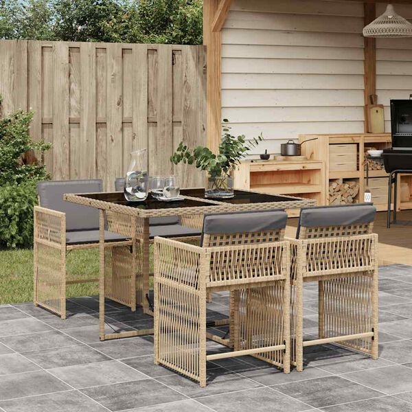 Tuinset 5-delig Rattan Beige met Kussens - 55% Korting!