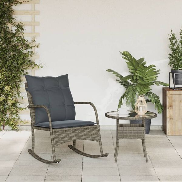 Tuinschommelstoel Grijs Rattan met Kussens - 35% Korting!