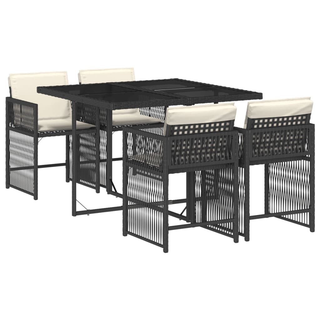 Tuinset 5-delig Rattan Zwart m. Kussens -35%