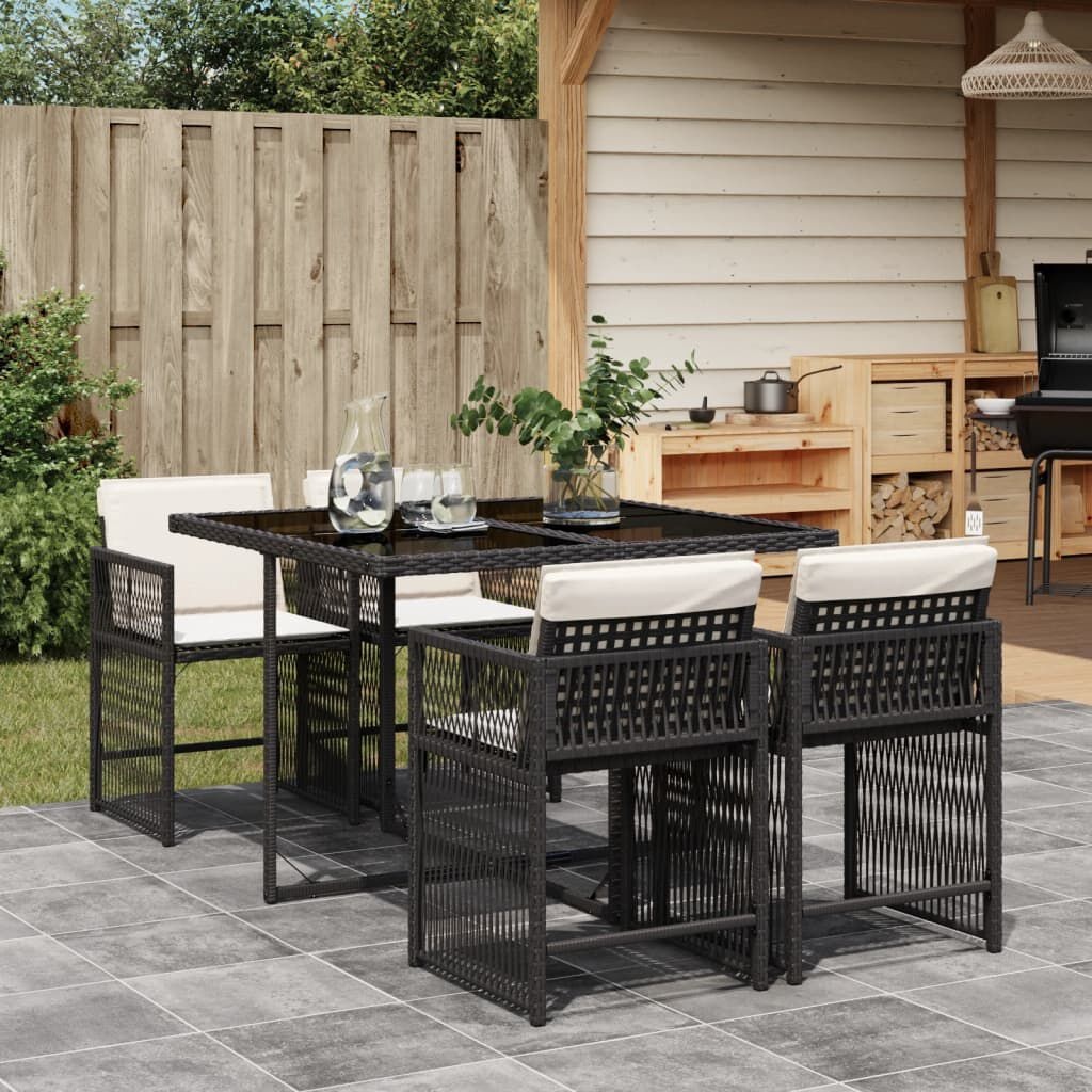 Tuinset 5-delig Rattan Zwart m. Kussens -35%