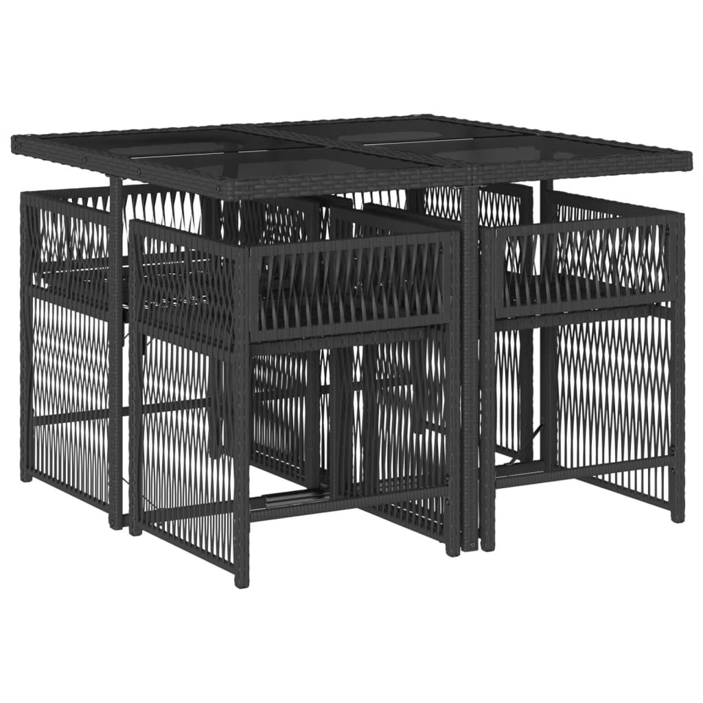 Tuinset 5-delig Rattan Zwart m. Kussens -35%