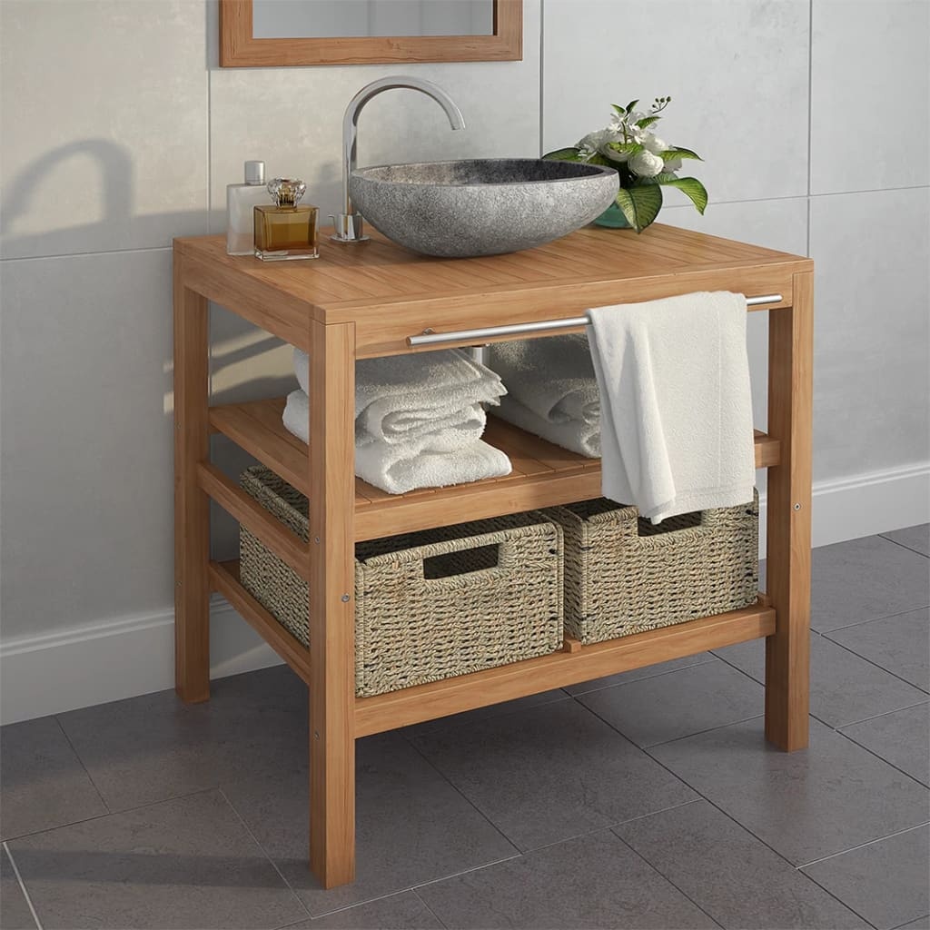 Wastafelkast Teakhout + Manden - 74x45x75cm - 35% Korting!