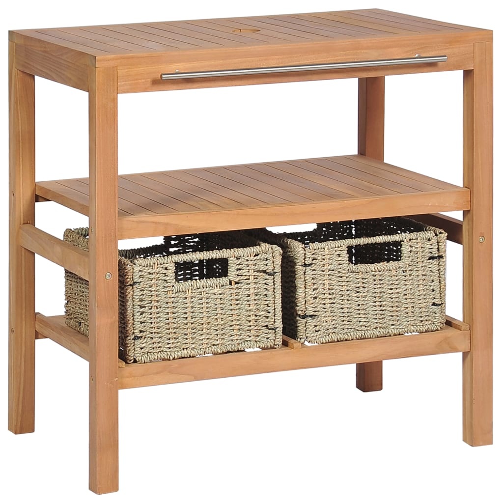 Wastafelkast Teakhout + Manden - 74x45x75cm - 35% Korting!