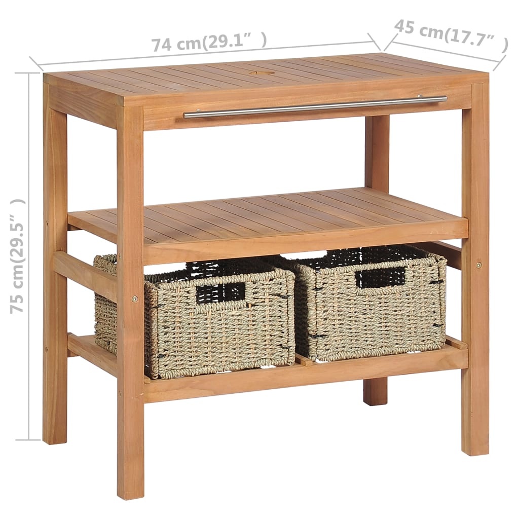 Wastafelkast Teakhout + Manden - 74x45x75cm - 35% Korting!