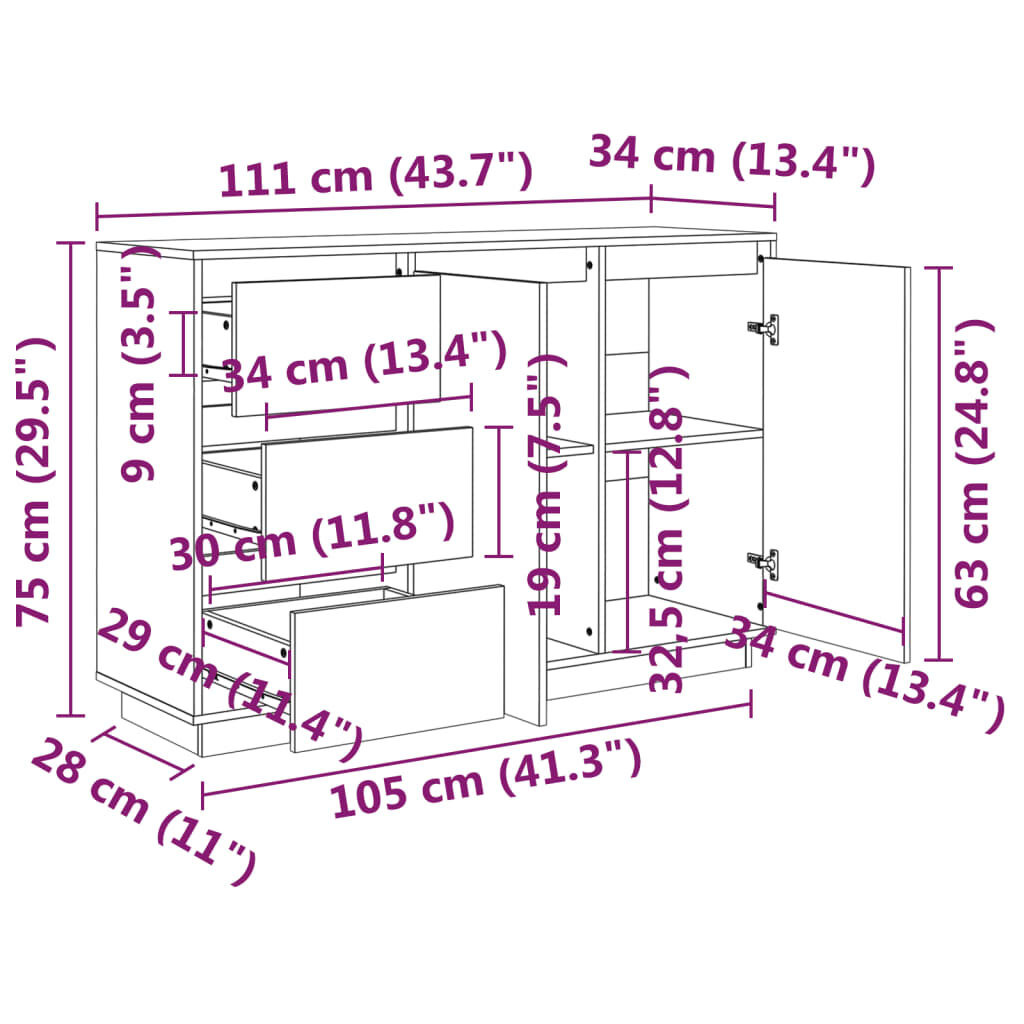 Dressoir Grenenhout 111cm - 35% Korting! (Zonder Handleiding)