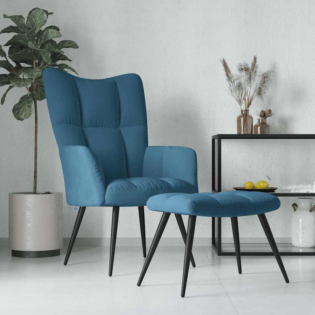 VidaXL Relaxstoel + Voetenbank Blauw Fluweel -35% Korting!