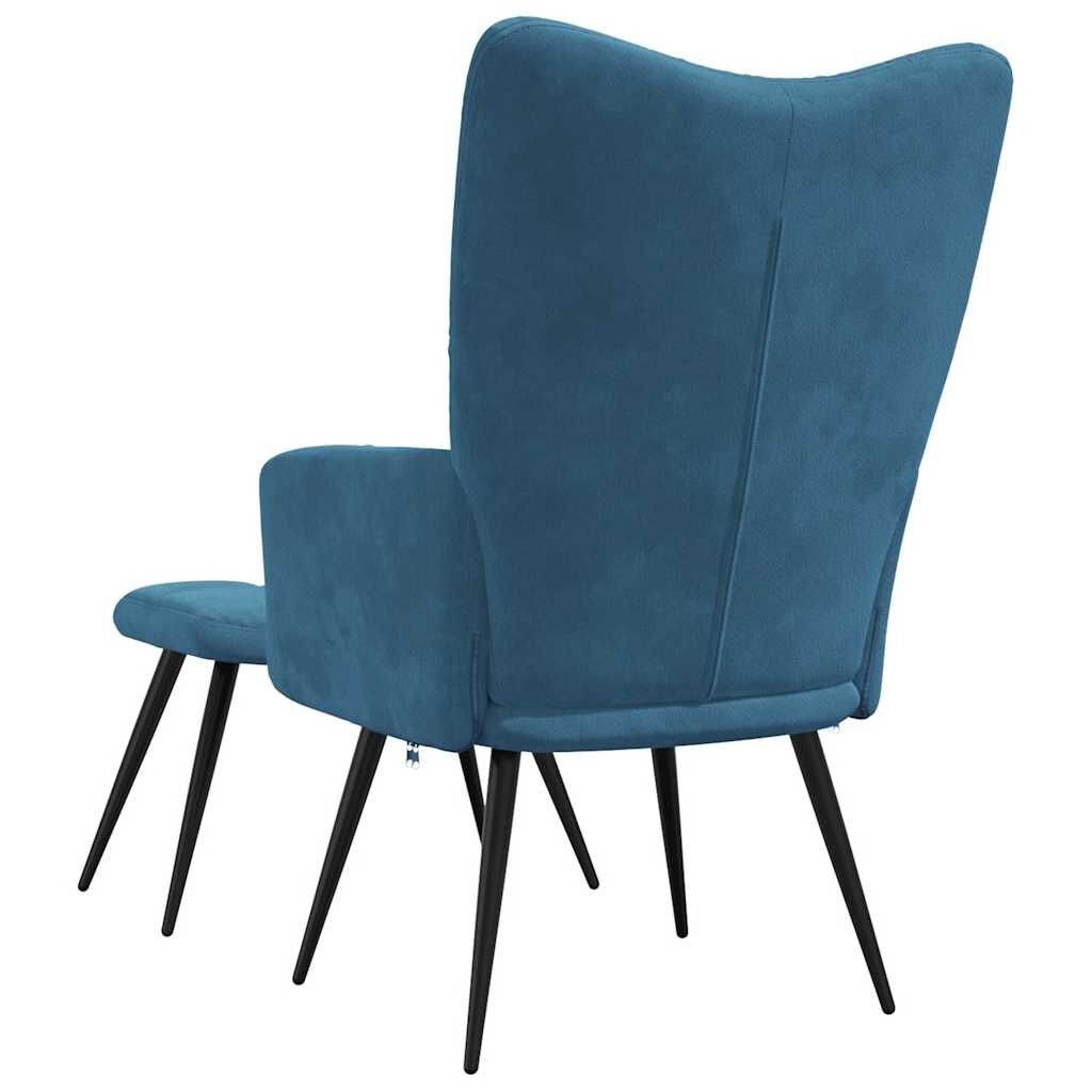 VidaXL Relaxstoel + Voetenbank Blauw Fluweel -35% Korting!