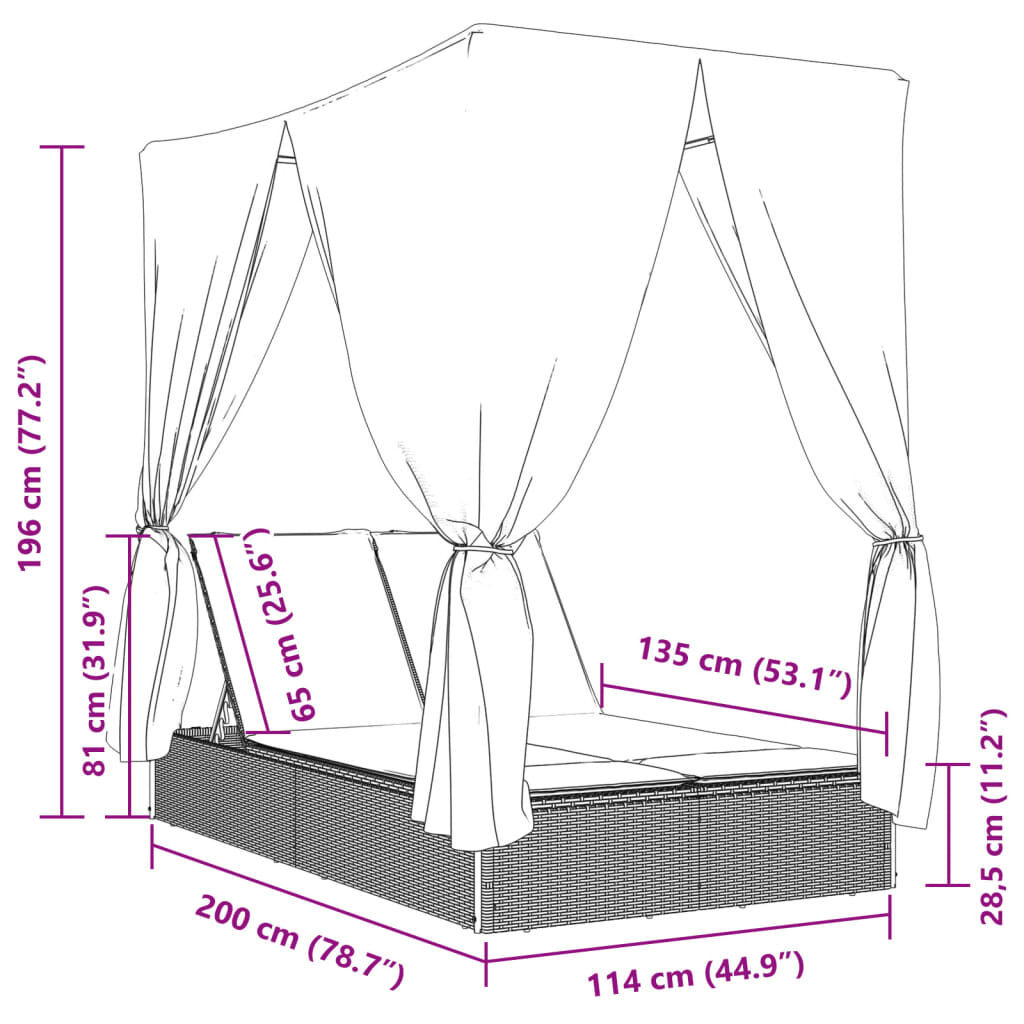 VidaXL 2-Persoons Ligbed Grijs - Dak & Gordijn - 41% Korting!