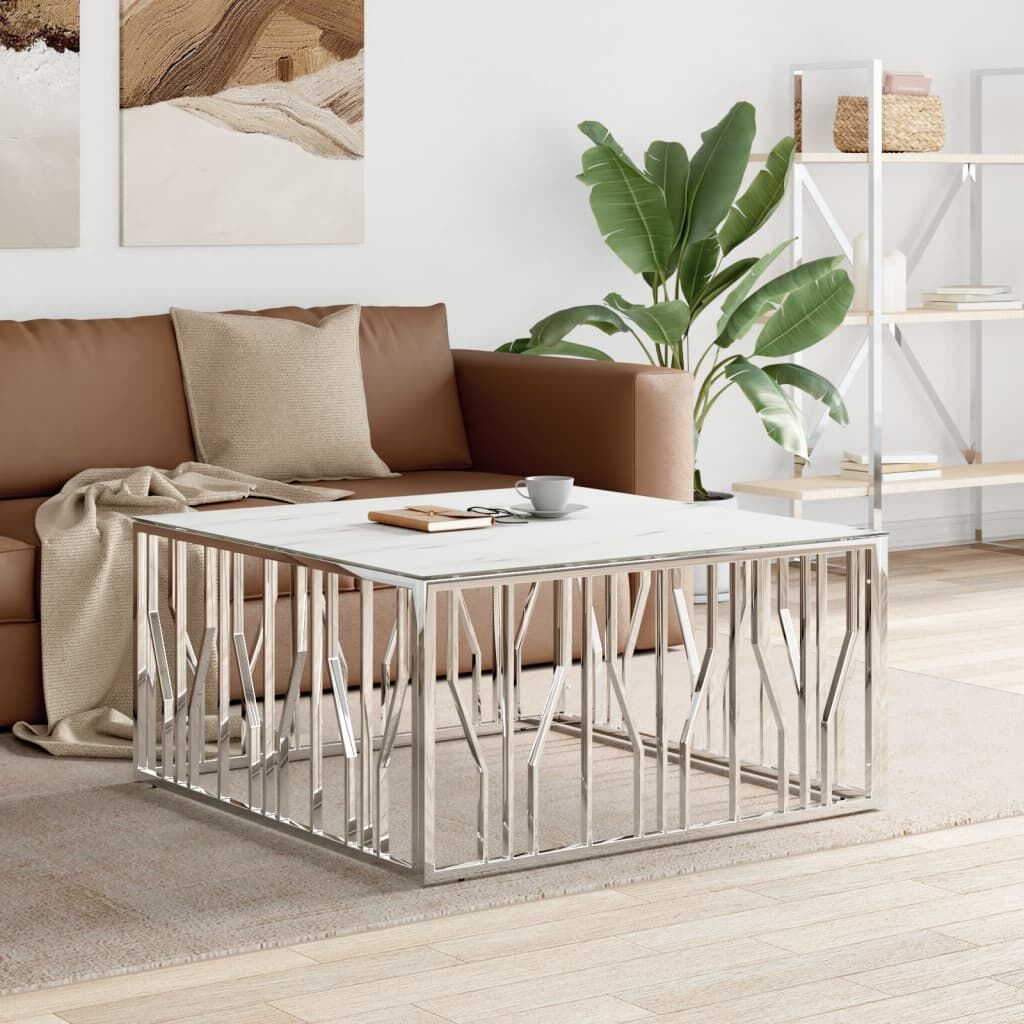 Salontafel RVS & Glas 100x100cm - Zilver - 42% Korting!
