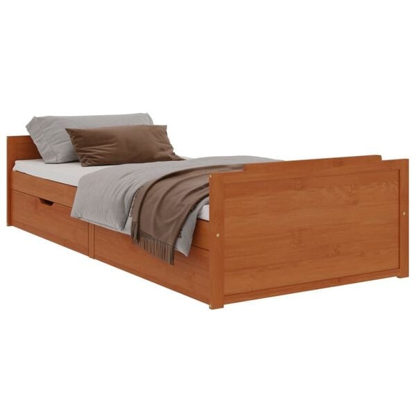 Bedframe 90x200 Honingbruin - Grenenhout + Lades - 35% Korting!